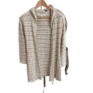 Say What Neutral Colored Thin Knit Hooded Open Cardigan Sz S